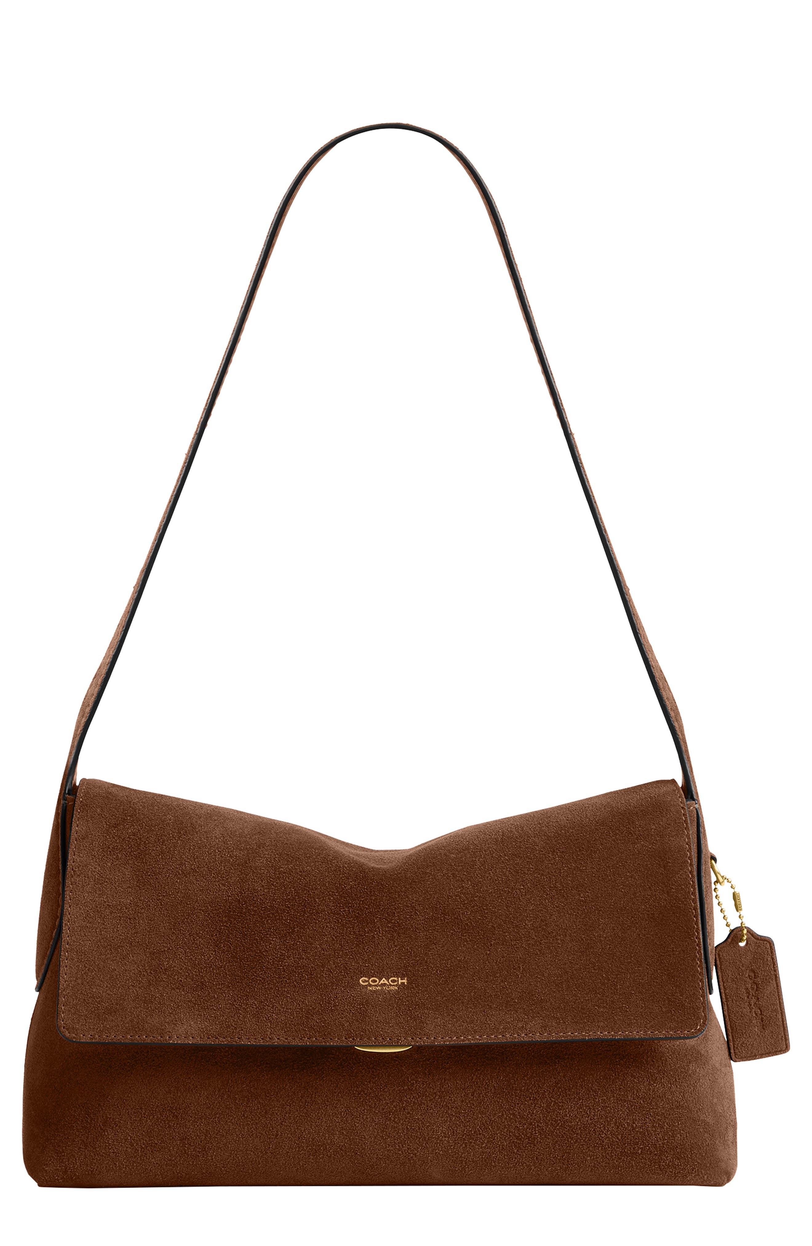 COACH Chelsea 30 Suede Shoulder Bag, Main, color, B4/ Warm Brown