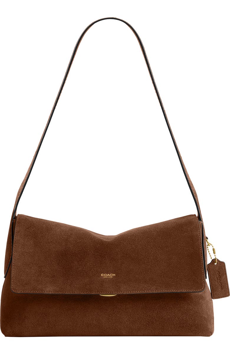 COACH Chelsea 30 Suede Shoulder Bag, Main, color, B4/ Warm Brown