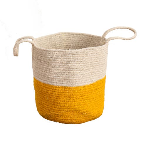 12-in Handmade Natural Cotton Woven Basket Planter