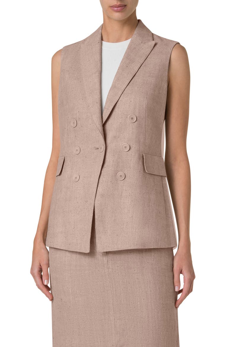 Double Breasted Raw Linen Vest, Main, color, BEIGE