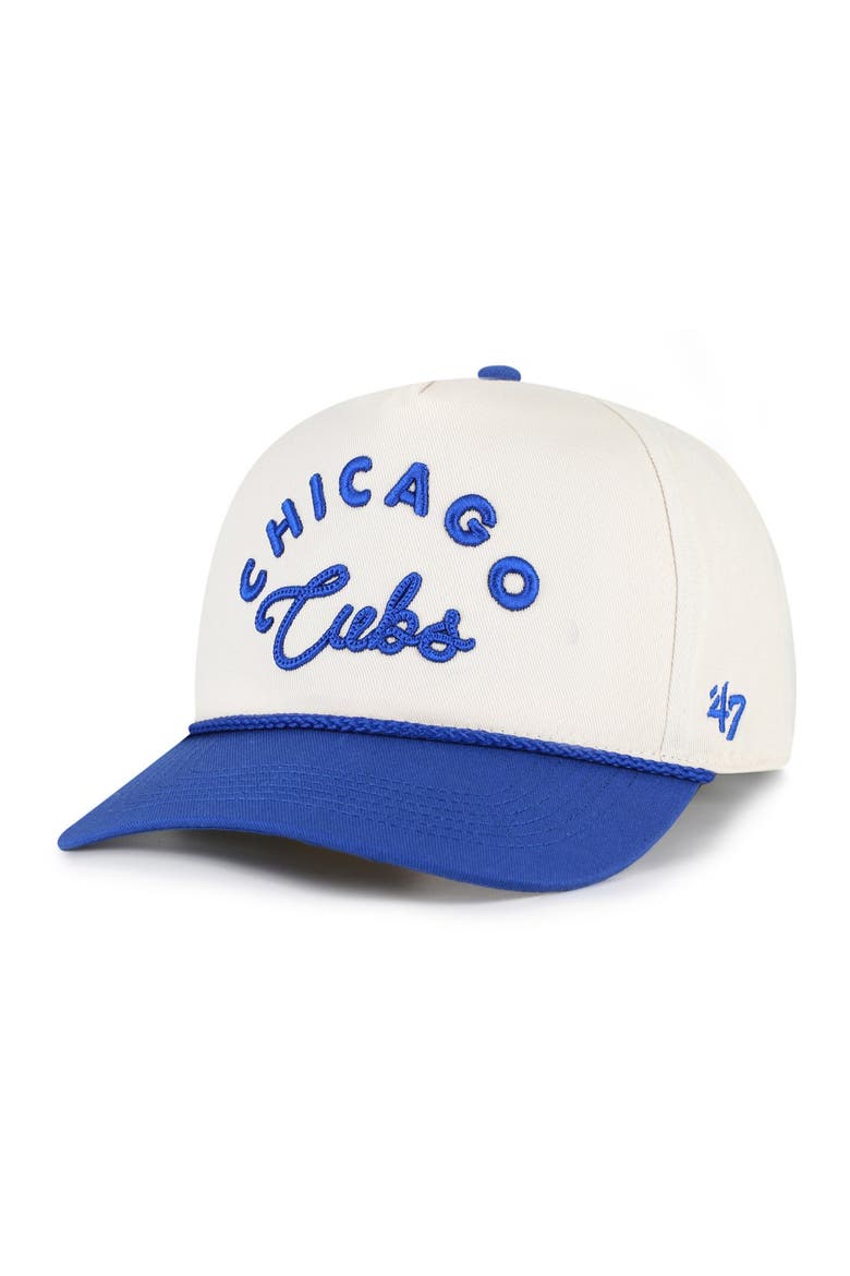 Men's '47 Natural/Royal Chicago Cubs Rope Script Hitch Adjustable Hat, Main, color, Natural