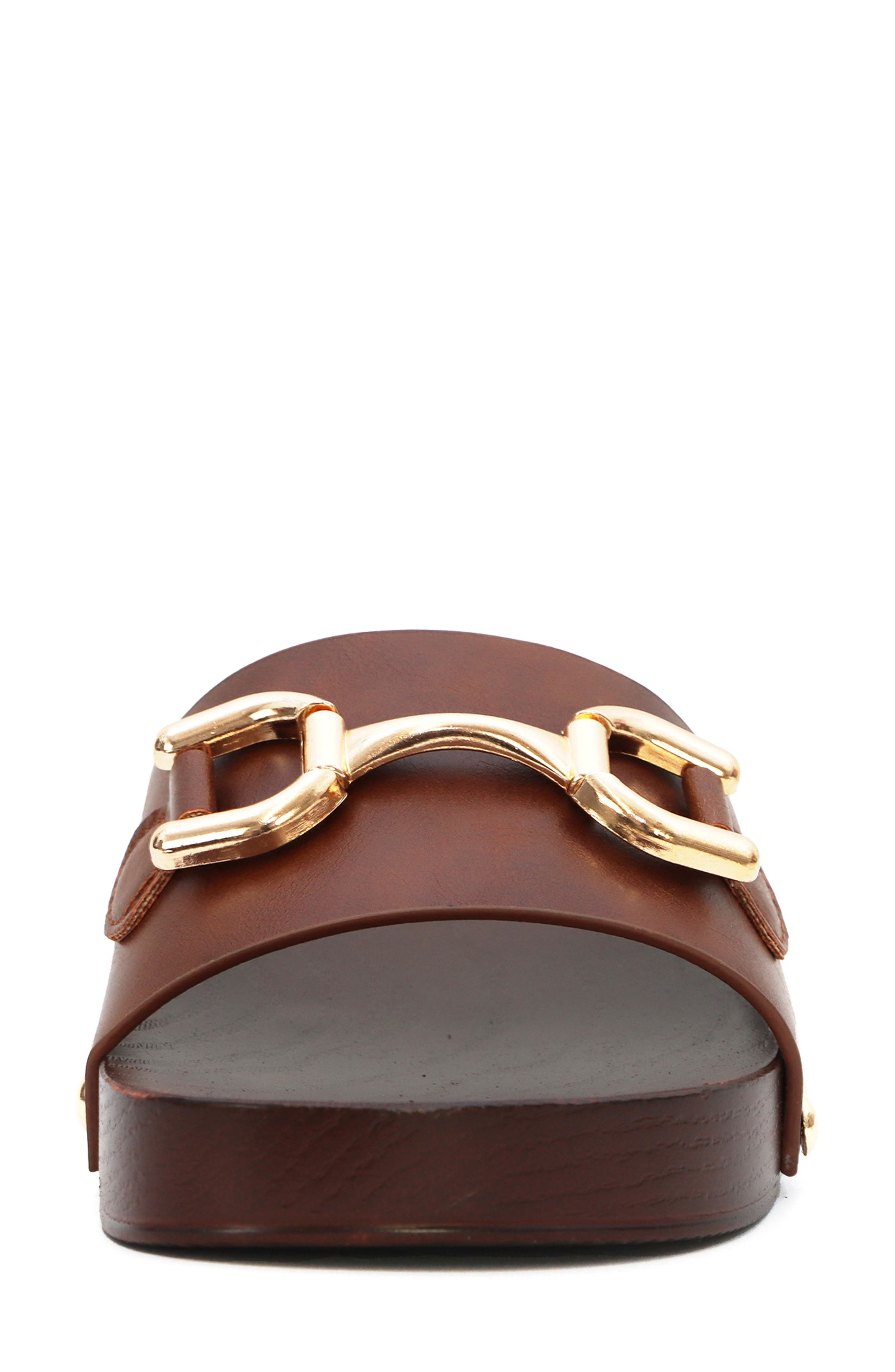 Seven7 <p>Karma Faux Leather Slide Sandal (Women)</p>, Alternate, color, Brown