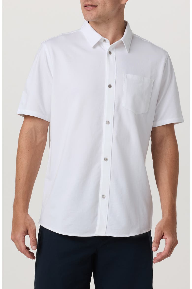 Oxford Knit Short Sleeve Button-Up Shirt, Main, color, WHITE