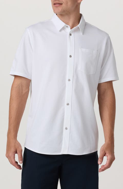 Oxford Knit Short Sleeve Button-Up Shirt