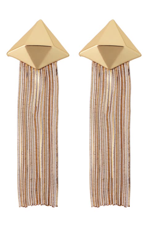 Pyramid Stud Fringe Drop Earrings