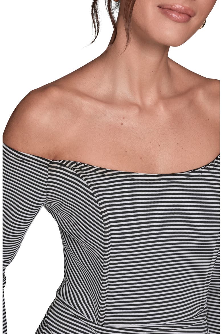 Stripe Off the Shoulder Sheath Dress, Alternate, color, BLACK CREAM