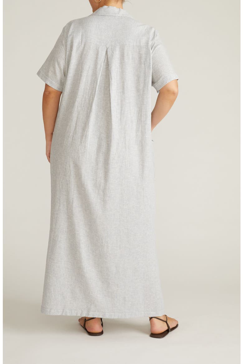 Leaf-Print Linen-Blend Maxi Dress, Alternate, color, BEACH STRIPE