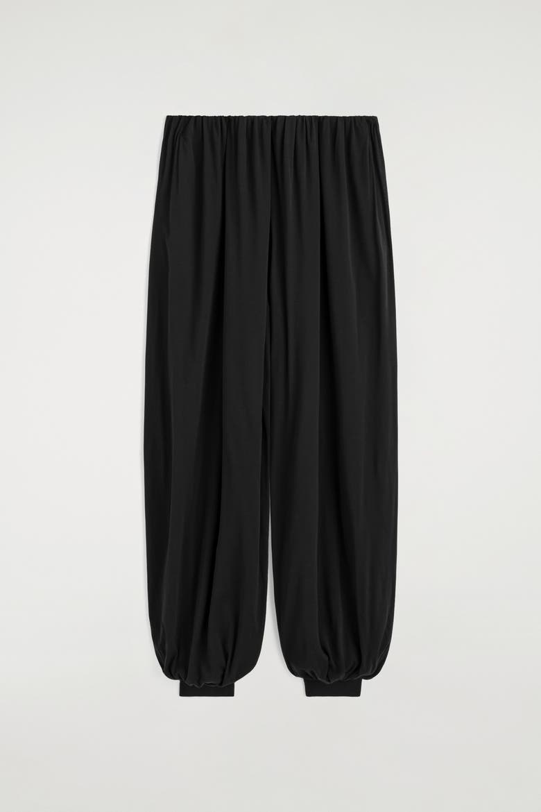 Gathered Cotton Balloon-leg Pants, Alternate, color, BLACK