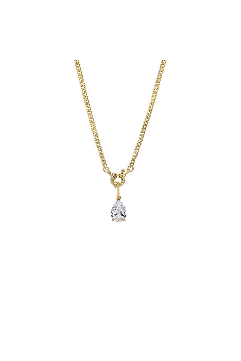 Colored CZ Pear Charm Cuban Toggle Necklace, Main, color, Gold
