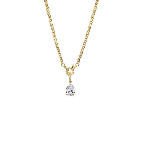 Colored CZ Pear Charm Cuban Toggle Necklace
