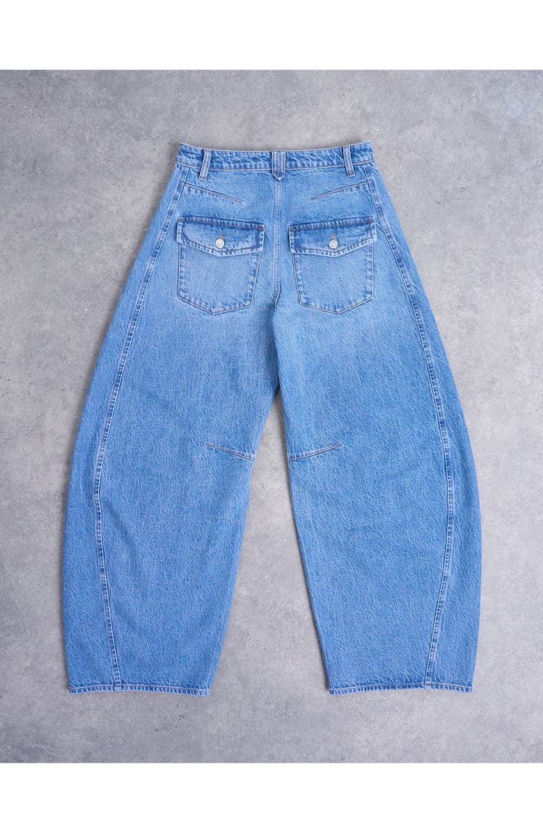 Topshop High Waist Barrel Jeans, Alternate, color, Medium Blue