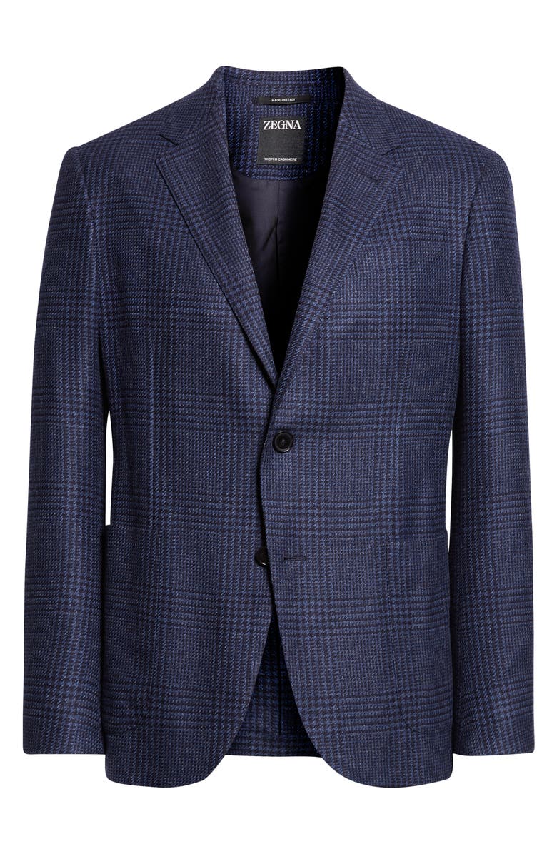 ZEGNA Trofeo Plaid Stretch Wool & Cashmere Sport Coat, Alternate, color, Blue/Dark Blue