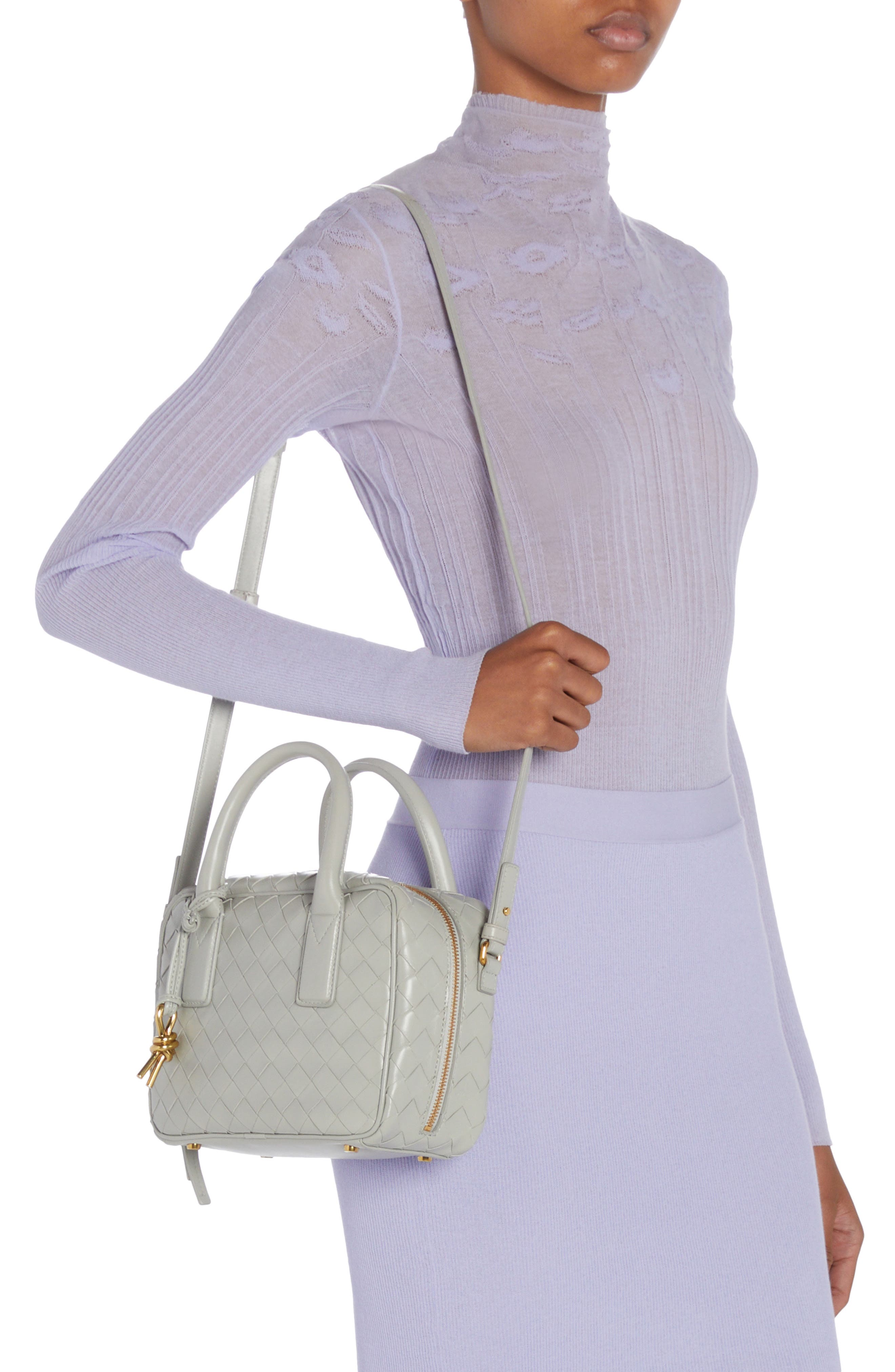 Bottega Veneta Mini Bauletto Intrecciato Lambskin Leather Handbag, Alternate, color, 