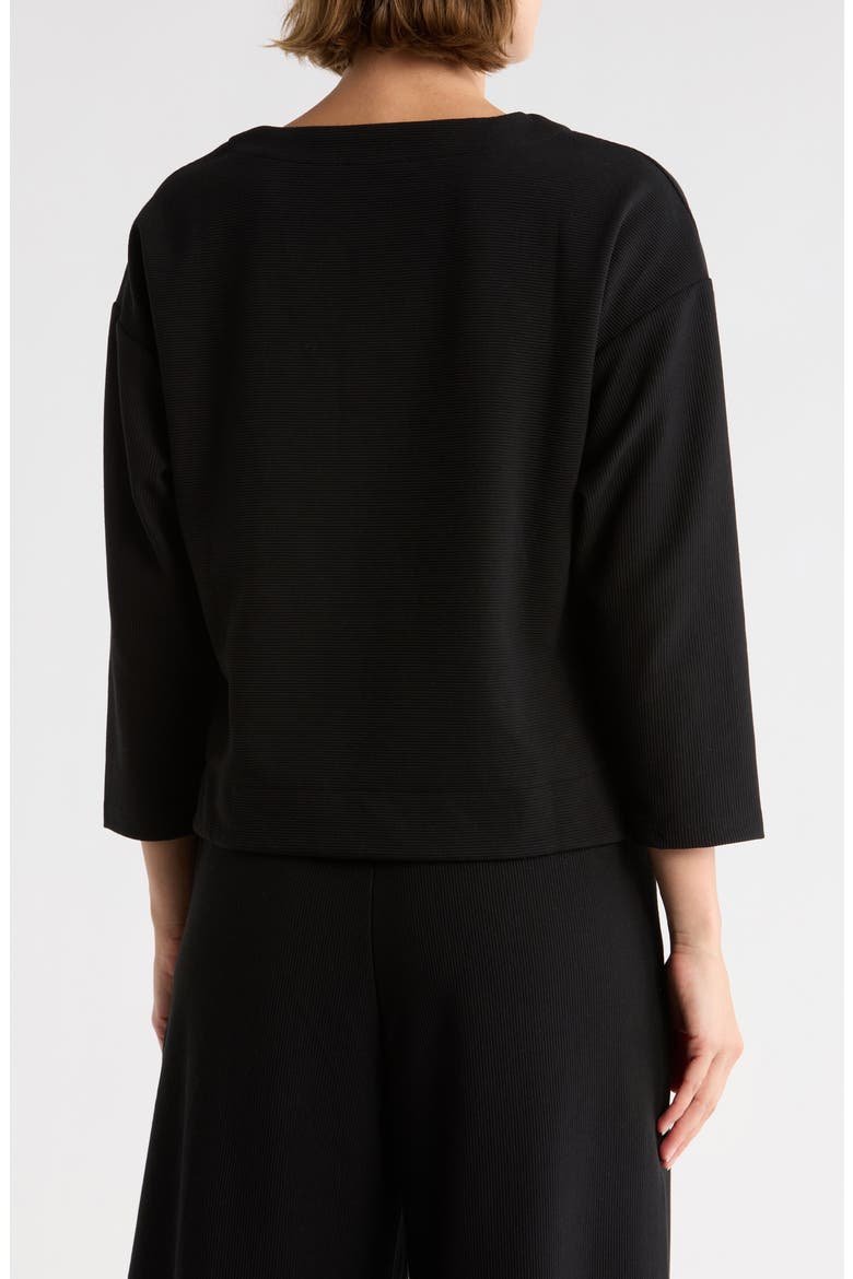 Three-Quarter Sleeve Drop Shoulder Rib Knit Top, Alternate, color, BLACK