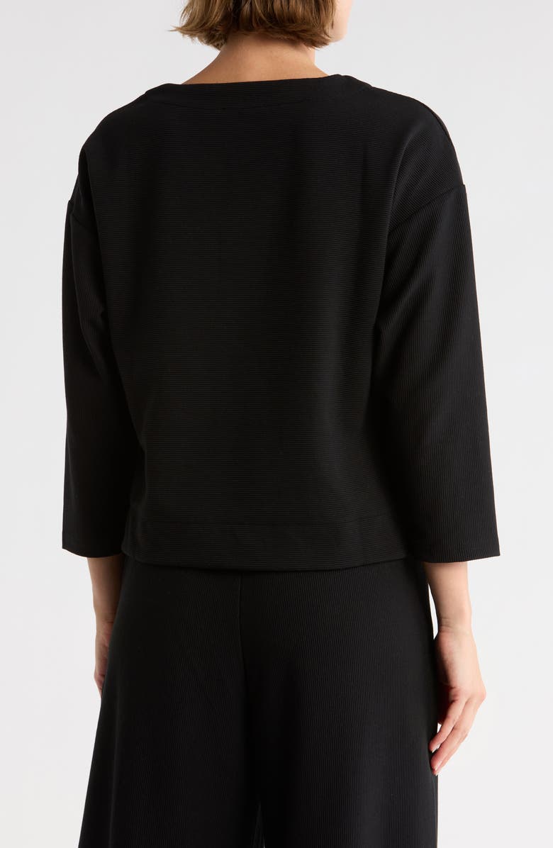 Adrianna Papell Three-Quarter Sleeve Drop Shoulder Rib Knit Top, Alternate, color, Black