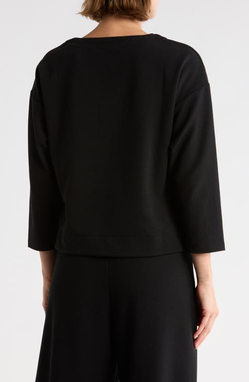 Adrianna Papell Three-quarter Sleeve Drop Shoulder Rib Knit Top In Black