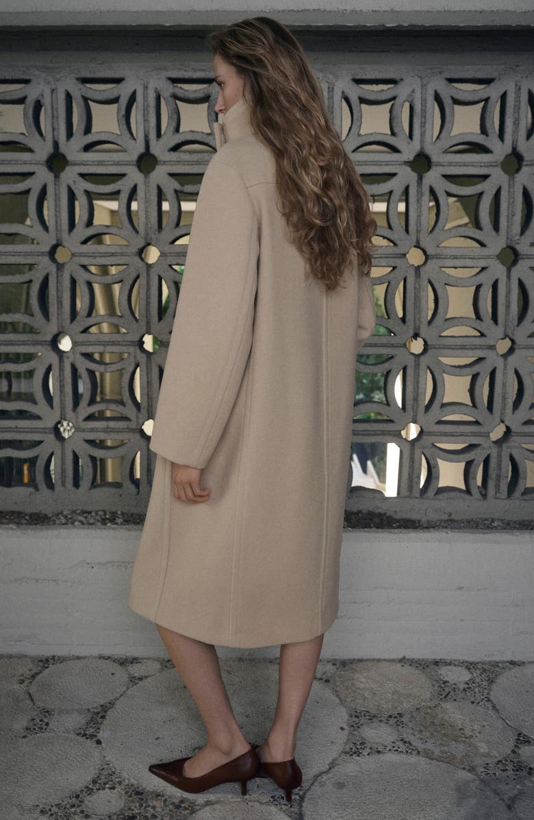 MANGO Double Breasted Stand Collar Coat, Alternate, color, Vanilla