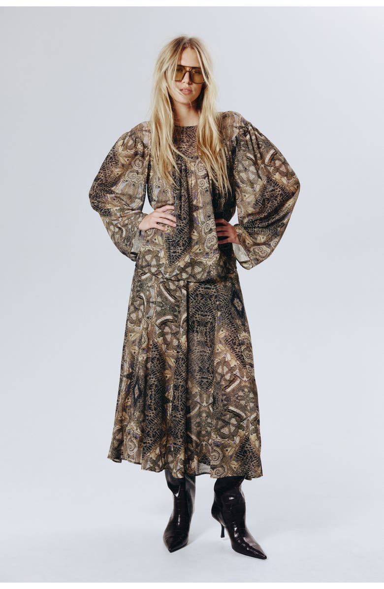 H&M Patterned Blouse, Alternate, color, Khaki Green/Patterned