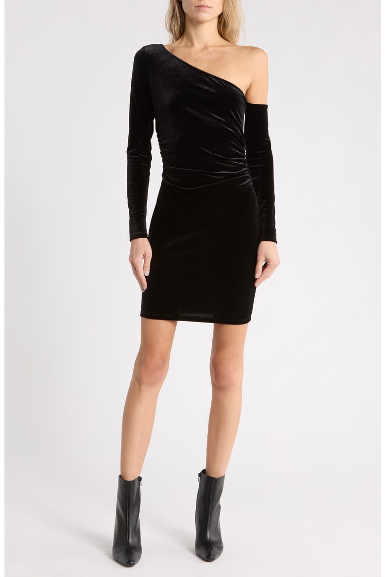 Lynne One Shoulder Long Sleeve Dress, Main, color, BLACK