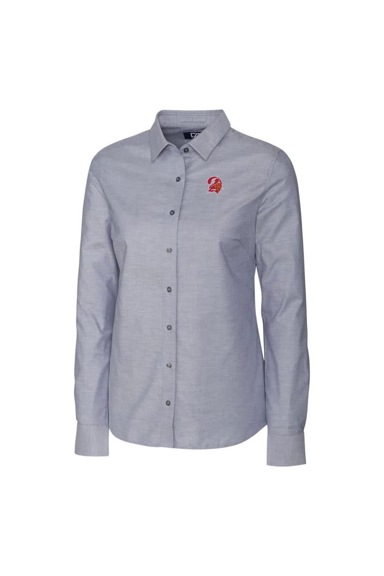 Women's Cutter & Buck Charcoal Tampa Bay Buccaneers Throwback Logo Oxford Stretch Long Sleeve Button-Up Shirt, Alternate, color, Charcoal