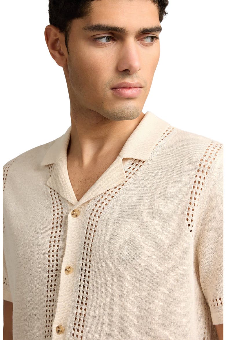 Linen Knit Eyelet Camp Shirt, Alternate, color, NATURAL MELANGE