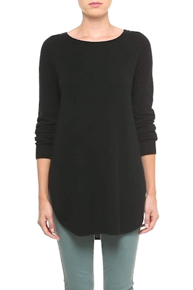 Shirttail Wool & Cashmere Boatneck Tunic, Main, color, BLACK