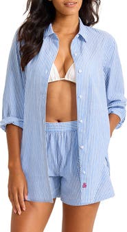 Tommy Bahama Sun, Sea, Spritz Embroidered Stripe Cover-Up Shirt