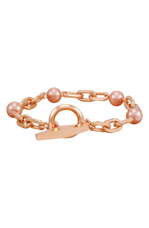 Imitation Pearl Toggle Chain Bracelet