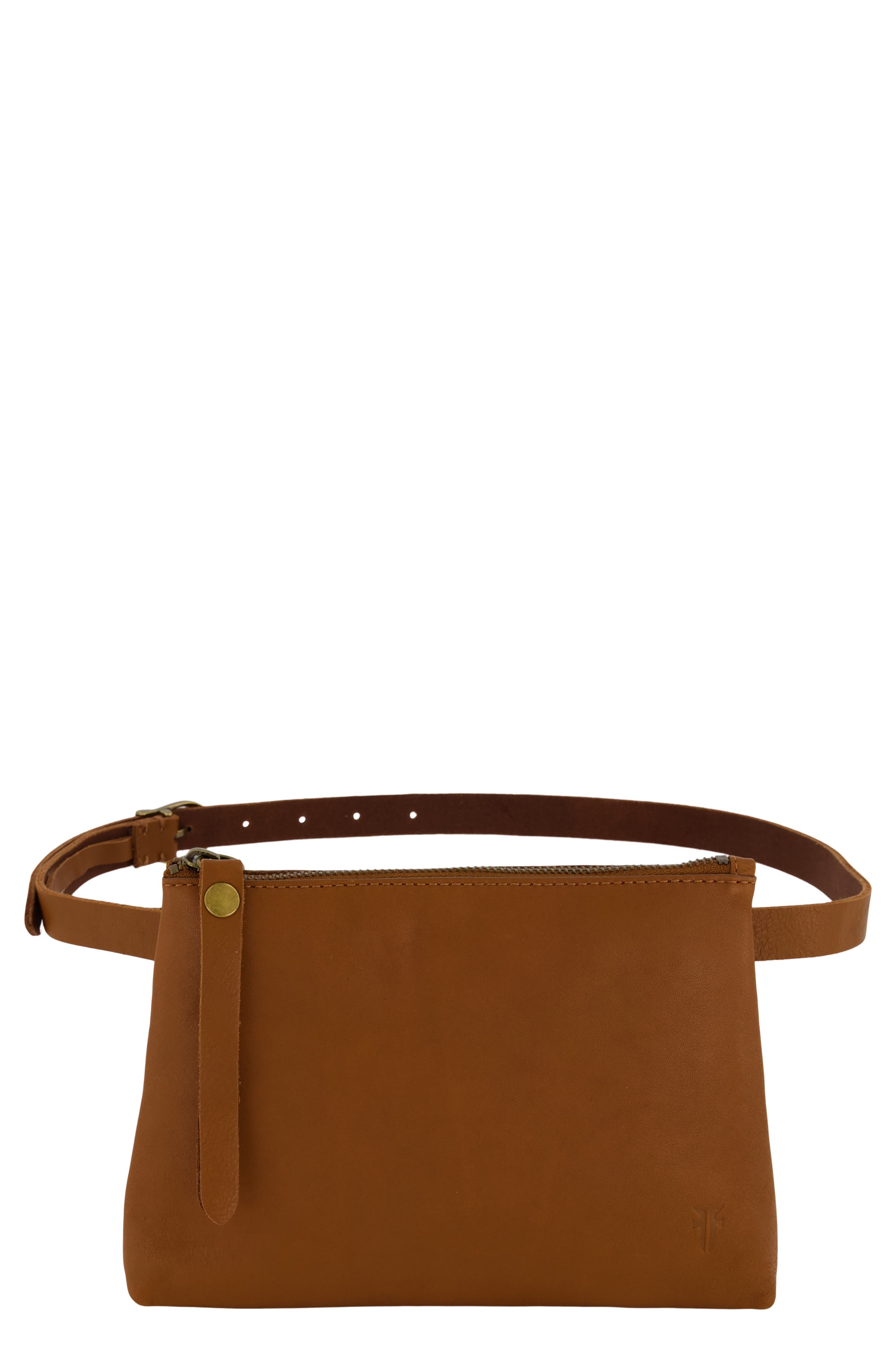 Zip Top Leather Belt Bag, Main, color, TAN