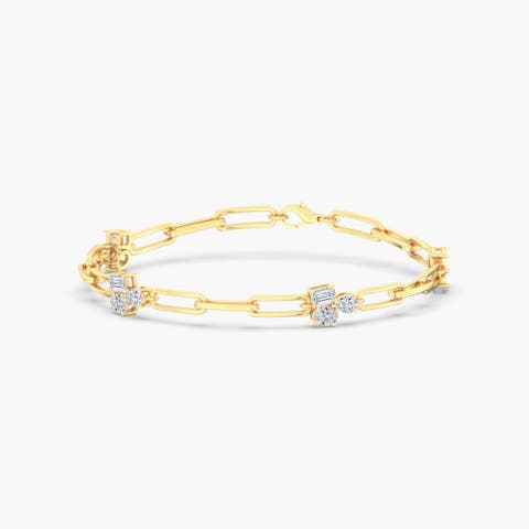 Multi Shape Cluster Paperclip Lab Diamond Bracelet in 14K