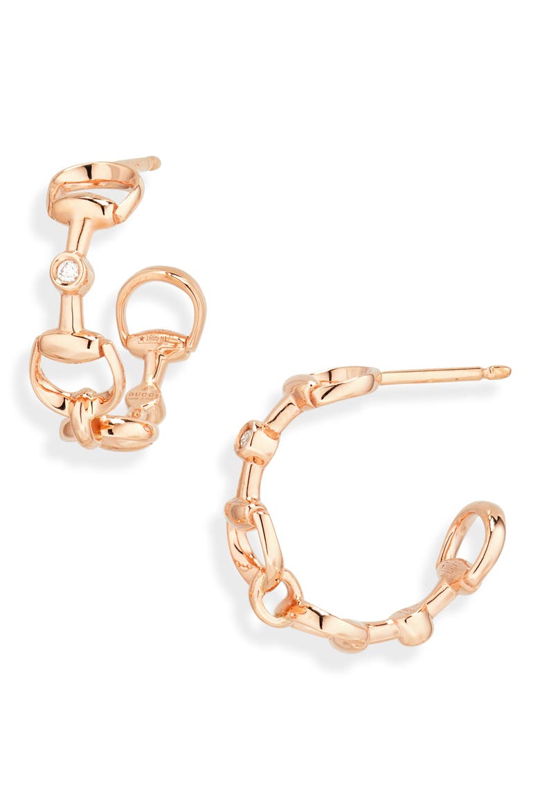 Horsebit Diamond Hoop Earrings, Main, color, ROSE GOLD