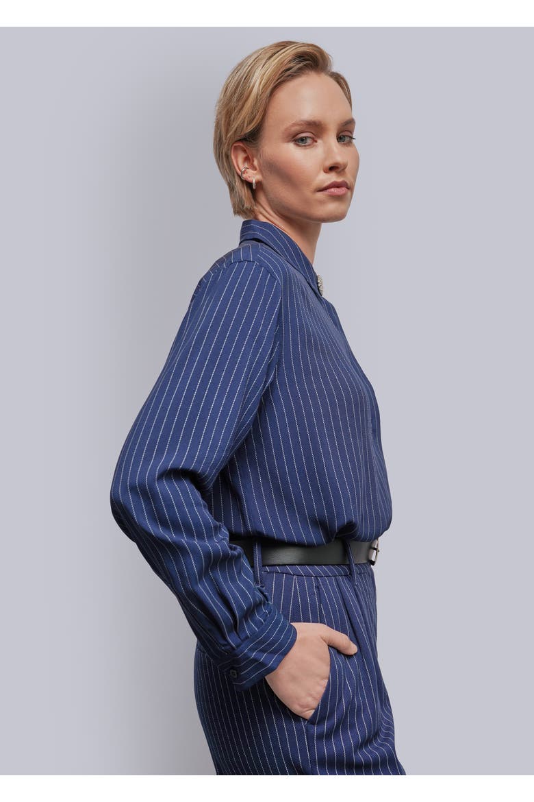 The Empower Long Sleeve Button Up, Alternate, color, PINSTRIPE NAVY/OAT
