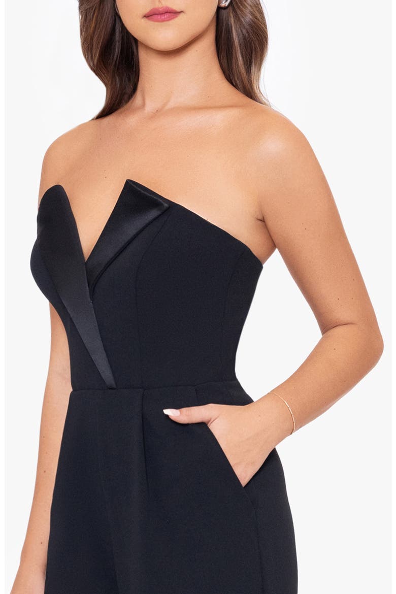 Tux Strapless Scuba Crepe Jumpsuit, Alternate, color, BLACK/ BLACK