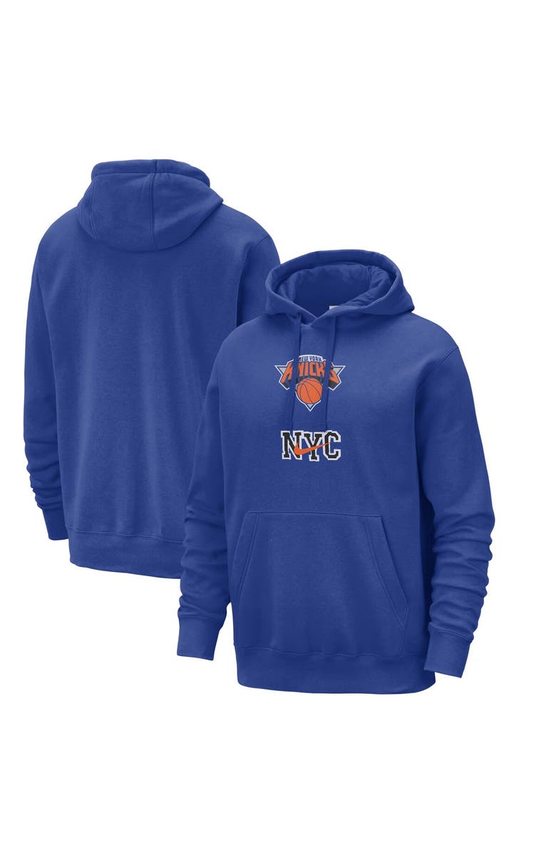 Nike Men's Nike Blue New York Knicks 2023/24 City Edition Essential Club Pullover Hoodie, Main, color, 