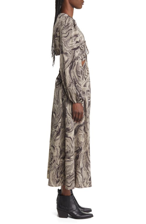 Moon River Cutout Long Sleeve Midi Dress In Gray