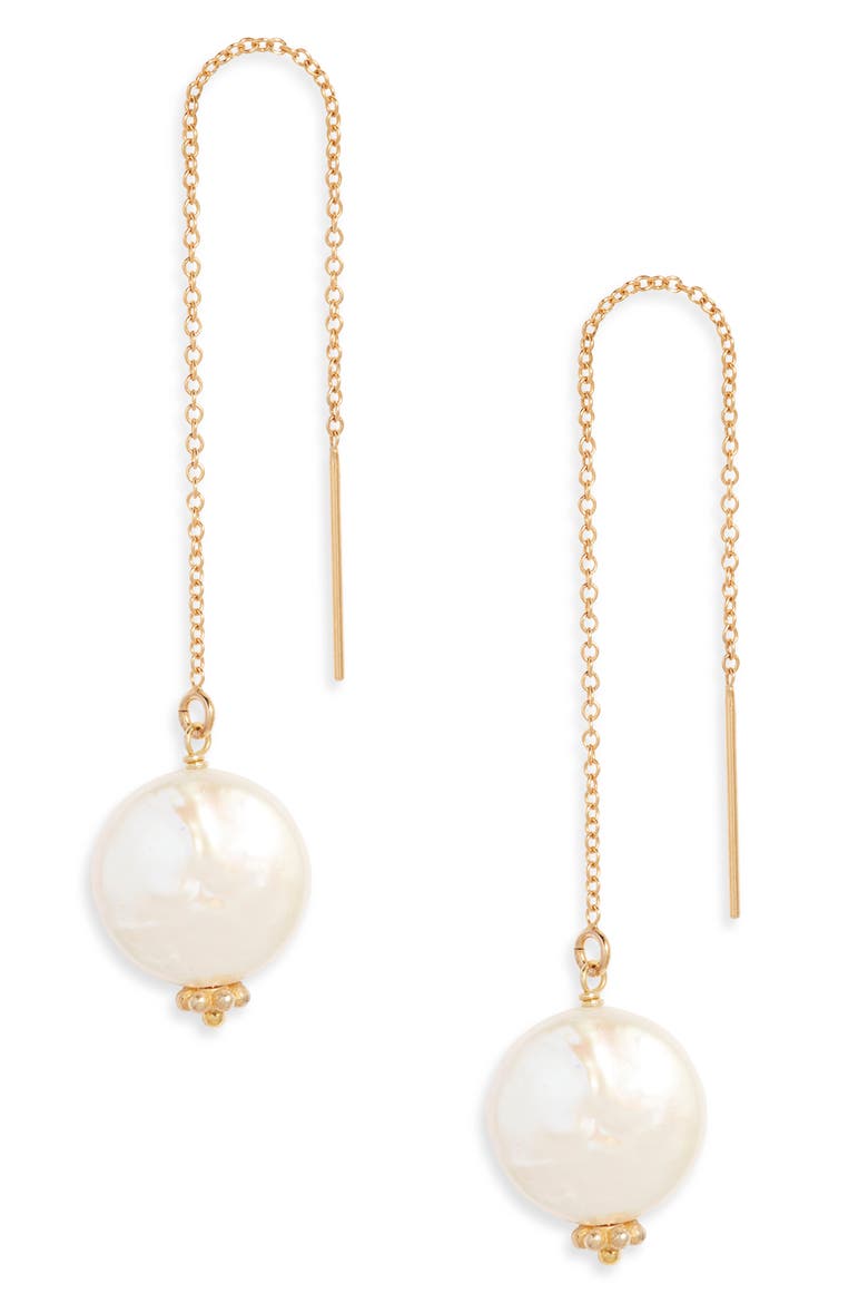 Brooklyn Freshwater Pearl Threader Earrings, Main, color, GOLD