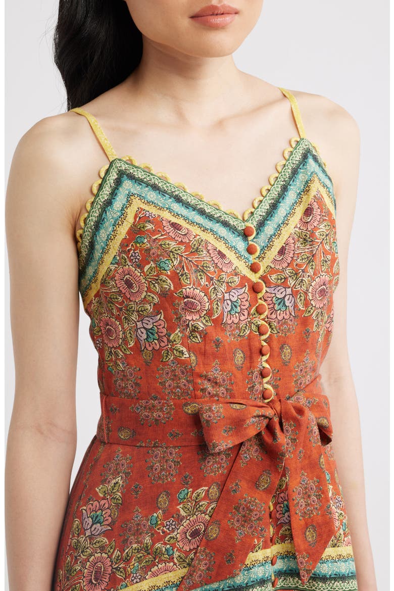 The Brooks Mixed Print Linen Blend Midi Dress, Alternate, color, SPICE ROUTE PRINT