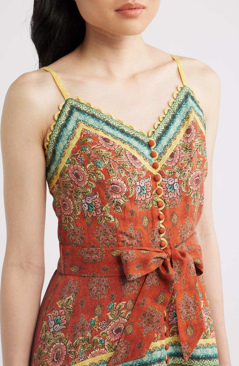 Elie Tahari The Brooks Mixed Print Linen Blend Midi Dress, Alternate, color, Spice Route Print