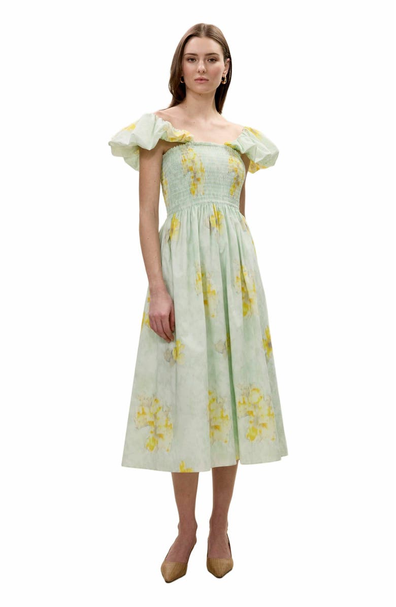 Rebecca Taylor Yara Poplin Midi Dress, Main, color, Sage Combo