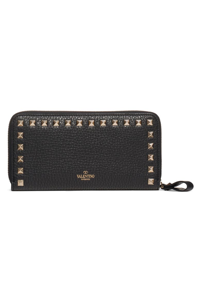 Rockstud Continental Leather Wallet, Alternate, color, NERO