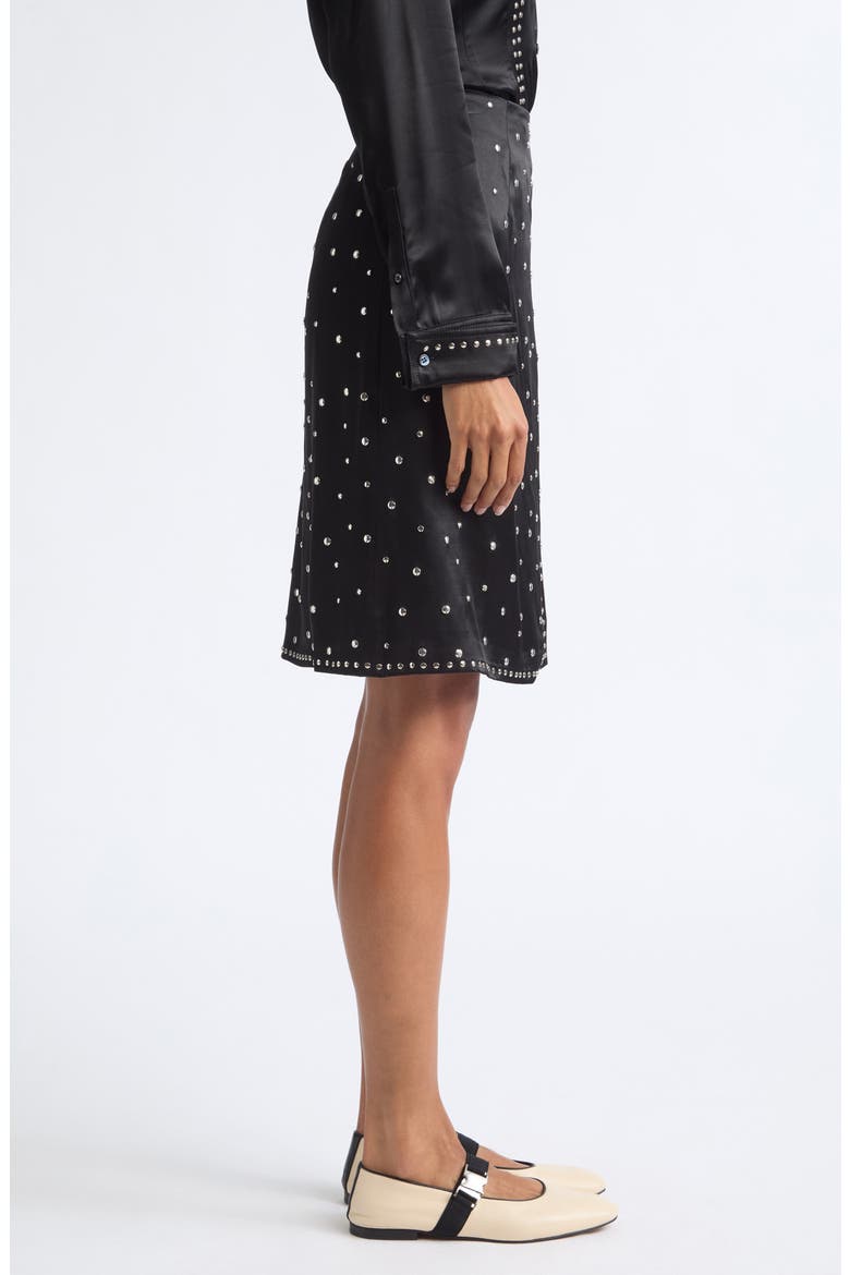 Cosmic Studded Faux Wrap Satin Midi Skirt, Alternate, color, BLACK