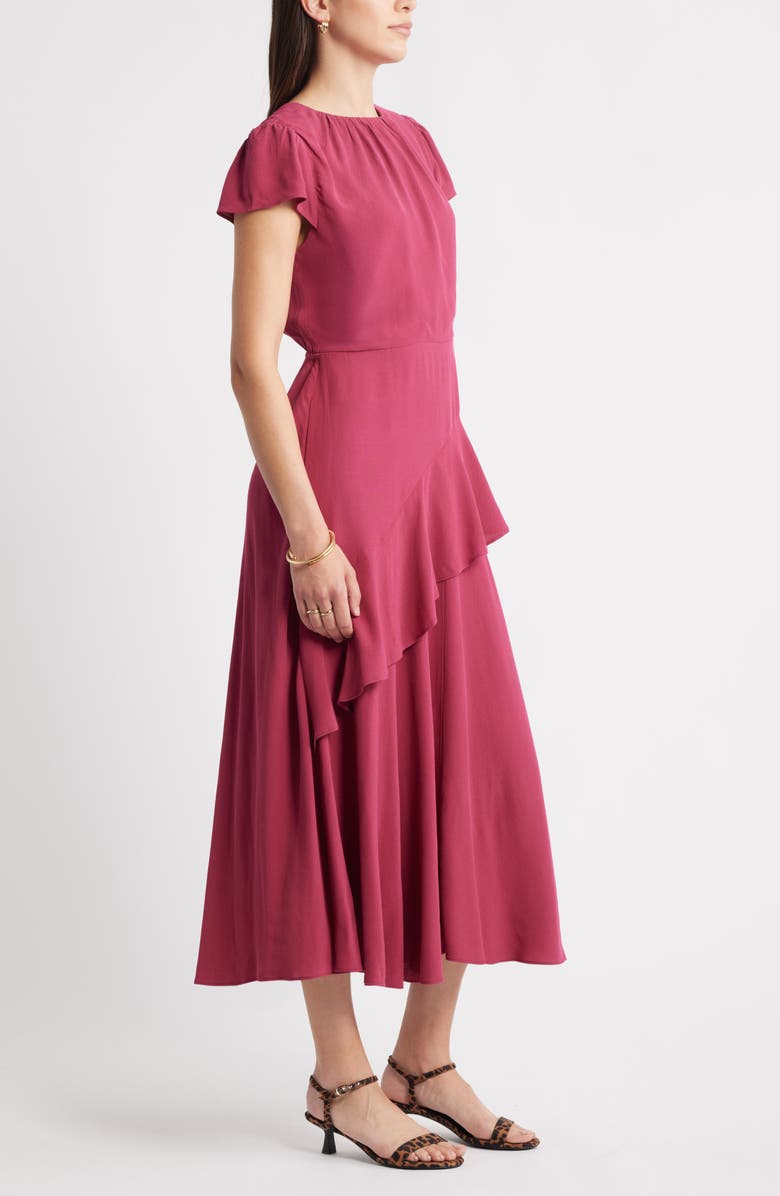 Caslon<sup>®</sup> Cap Sleeve Ruffle Dress, Alternate, color, Burgundy Berry