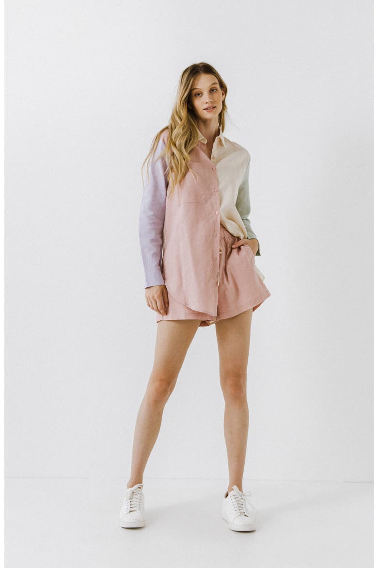 Colorblock Long Linen & Cotton Button-Up Shirt, Alternate, color, MULTI