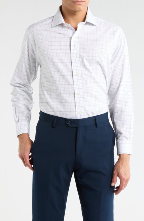 Grid Print Non-Iron Regular Fit Dress Shirt (Regular, Big & Tall)