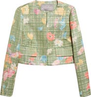 Lela Rose Floral Raffia Crop Blazer