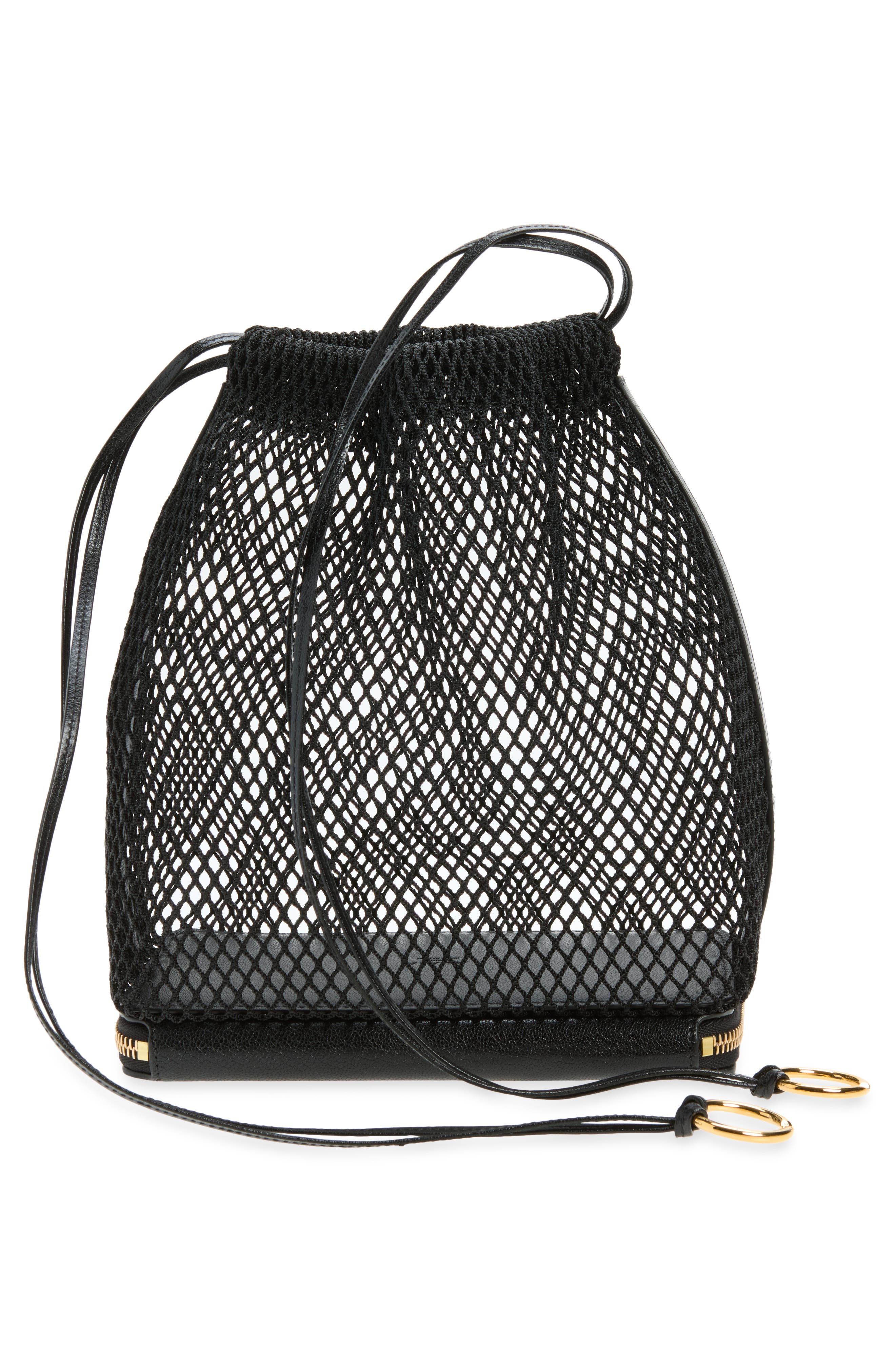 Alaïa Le Pochon Fishnet Shoulder Bag, Alternate, color, Noir 999