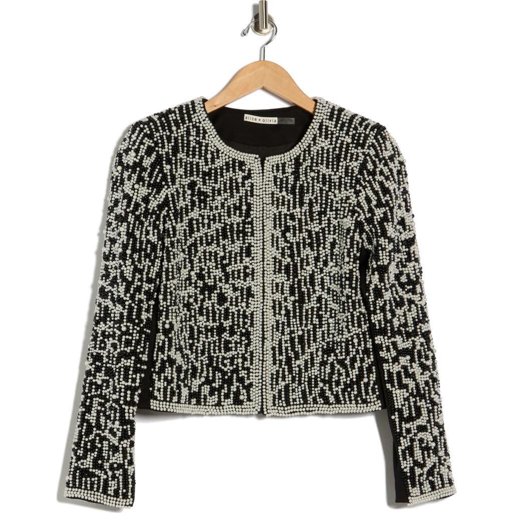 Alice And Olivia Alice + Olivia Kidman Pearly Beaded Boxy Crop Jacket In Multi
