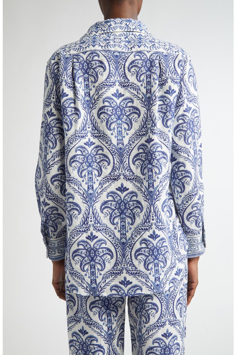 Tropical Print Linen Blend Button-Up Shirt, Alternate, color, OFF-WHITE