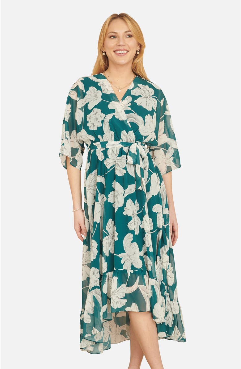 Yumi Midi Dip Hem Wrap Dress, Alternate, color, Green