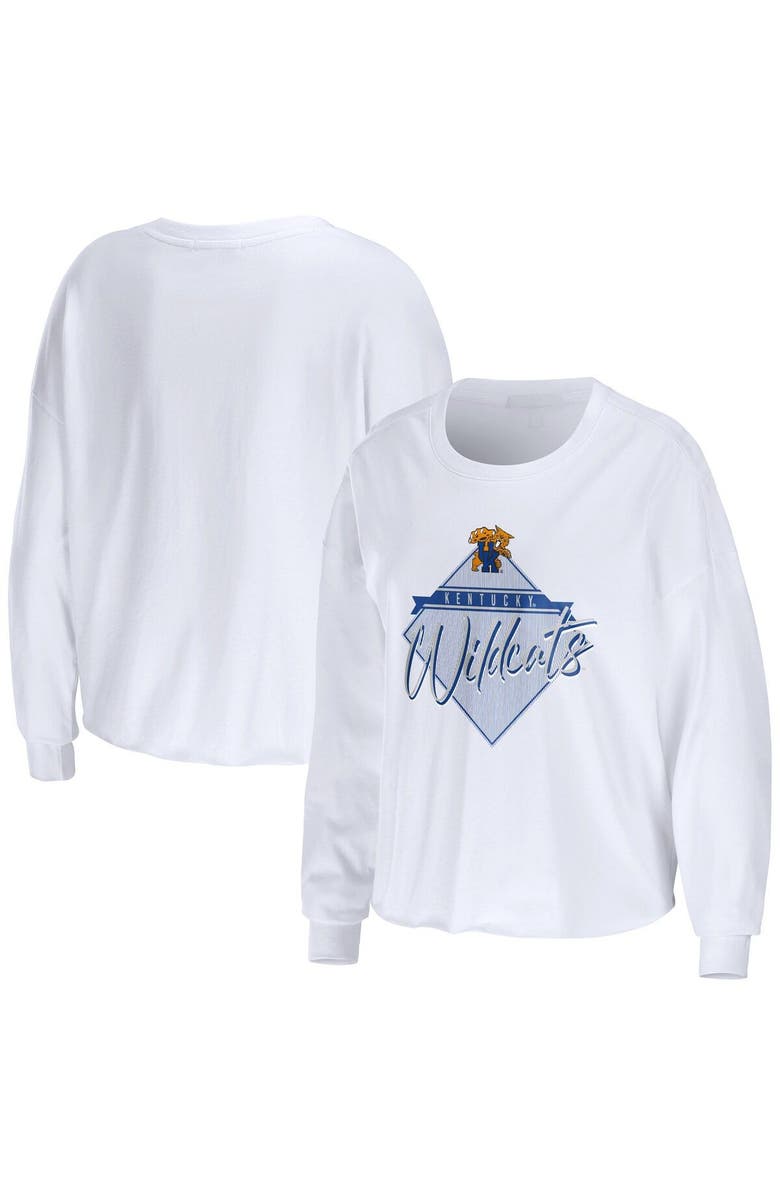 WEAR by Erin Andrews Women's WEAR by Erin Andrews White Kentucky Wildcats Diamond Long Sleeve Cropped T-Shirt, Main, color, White